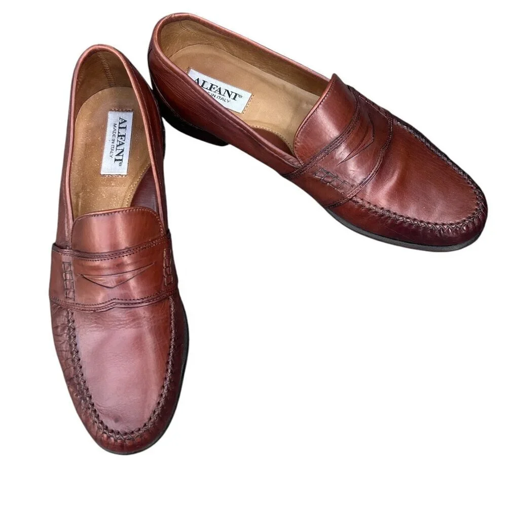 Alfani Men's Made in Italy Brown Leather Penny Loafer Size 9